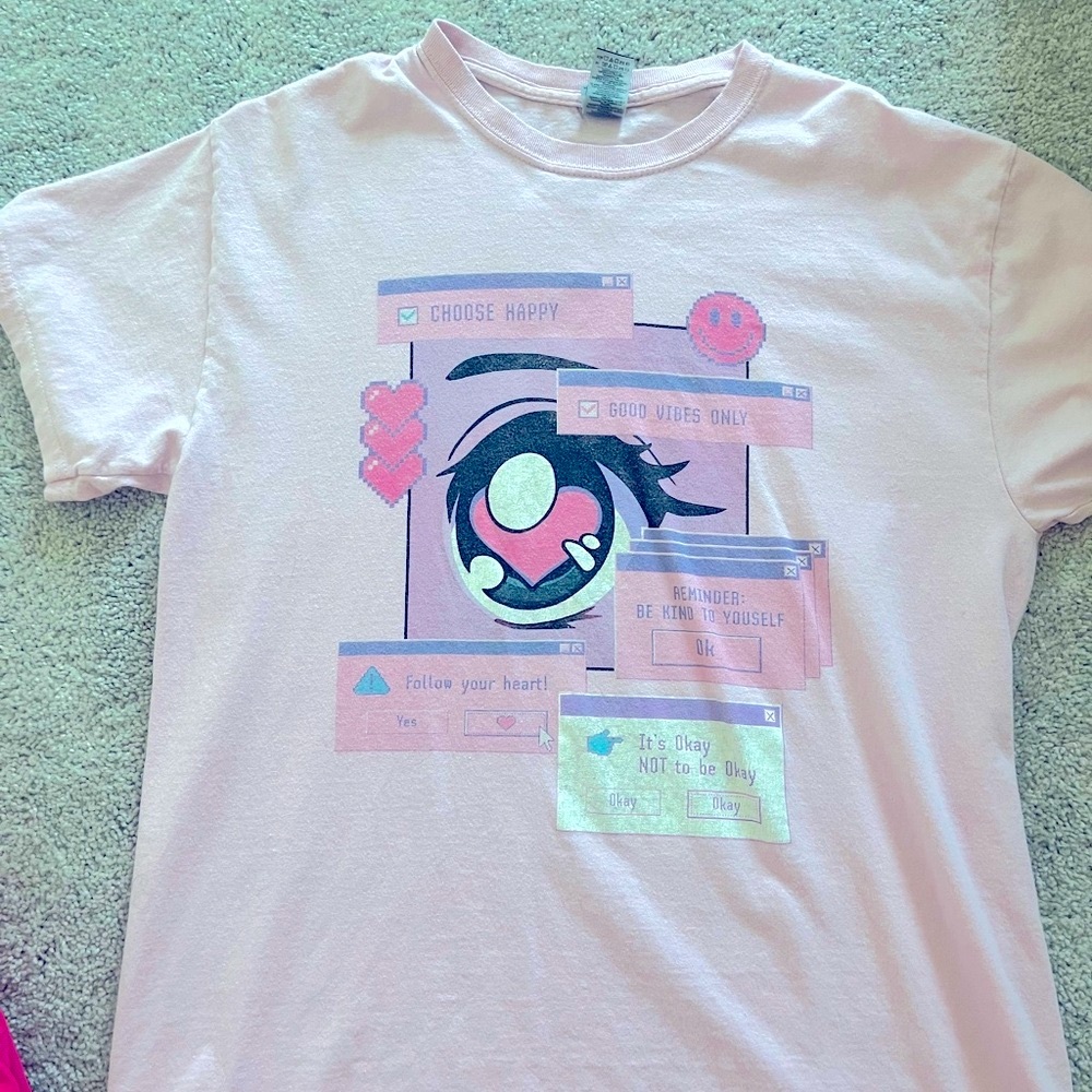 pink anime shirt in large